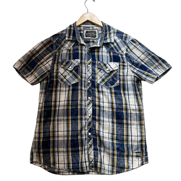 BKE Other - BKE Men Short Sleeve Button Up Shirt Medium Blue Plaid Vintage 1967 Standard Fit